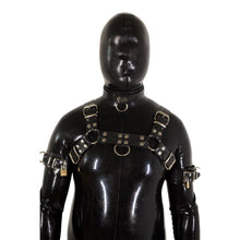 Load image into Gallery viewer, Heavy Rubber Arm Cuffs (2 pcs) - Vilain Garçon - a gimp with Heavy Rubber Harness and Heavy rubber Arm bands and Heavy rubber Custom Collar with the word SUB
