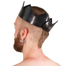 Load image into Gallery viewer, Rubber Crown - Vilain Garçon - a heavy rubber crown back view on the head of a kinkster

